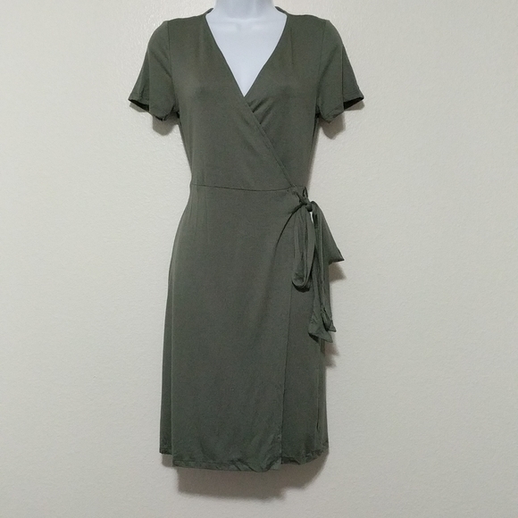 Olive Green Wrap Dress - Picture 3 of 4